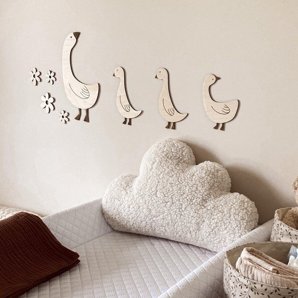 Hölzerne Gänse, Wanddekoration, Babyzimmer, wooden geese, Nursery Wall Decoration, Boho, flowers, Kinderzimmer, Childroom, Babyroom