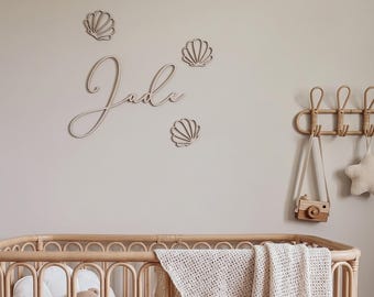 Personalized wooden name sign, Seashell nursery wall art, Custom baby girl name, Surfing, Ocean kids room wooden letters