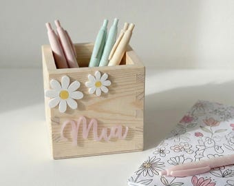 Personalisierte Stiftebox Holz mit Namen, Stiftehalter Gravur, Geschenk zur Einschulung, Schulanfang, Schreibtisch Organizer Kind