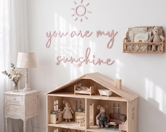 You are my sunshine Schriftzug Holz, Wanddeko Rosa Kinderzimmer, Sonne Wanddekoration Babyzimmer, Holzschriftzug Wand Mädchen, Wanddeko