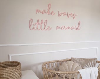 Make Waves Little Mermaid Schriftzug Holz, Wanddeko Mädchen Babyzimmer, Rosa Kinderzimmer Dekoration, Surfer Girl Zimmer