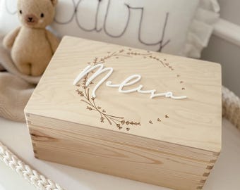 Erinnerungsbox mit Namen, personalisiertes Baby Geschenk zur Geburt, Taufe, Erinnerungskiste, Keepsake Memory Box, cadeau nouveau-né