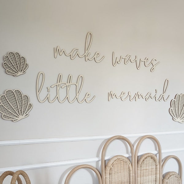 Make waves little mermaid Schriftzug, Wanddekko, Babyzimmer Deko aus Holz, Kinderzimmer, wall decoration, baby, nursery, surfing