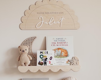 Personalisiertes Schild Bücherregal Deko, Mädchenzimmer, Kinderzimmer Wanddeko, Leseecke Schild mit Namen Montessori Regal