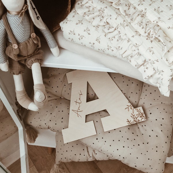 Wooden letter with baby name - floral boho plywood baby sign nursery decoration