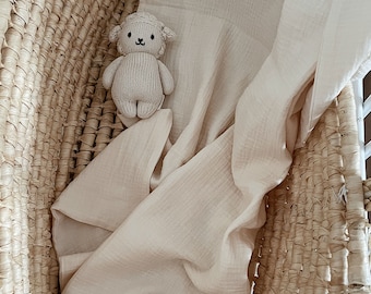 Muslin Baby Blanket, Ecru Beige, Organic Cotton, Babydecke, 100% Baumwolle, Kuscheldecke, Geschenk zur Geburt, Baby Gift, Stroller