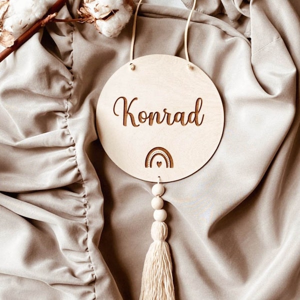 Personalized wooden sign with a baby name, nameplate, and tassel, nursery, babyroom, Babyzimmer, Namensschild personalisiert aus Holz