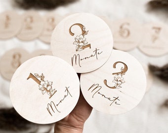 Mein erstes Jahr, Meilensteinkarten Baby, wooden milestone cards, 12 Babymeilensteinkarten, Baby-Geschenk