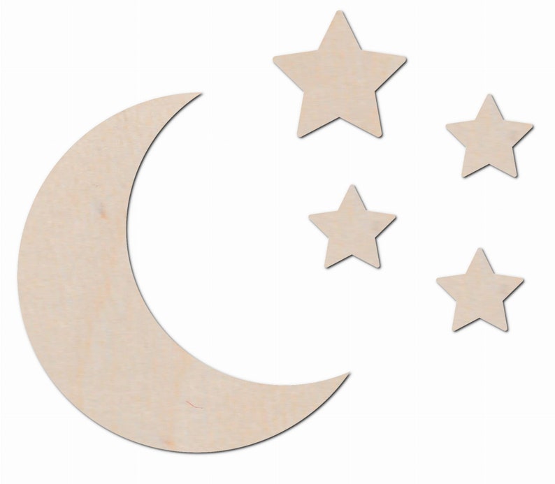 Moon and stars set, plywood wall decoration, child's room decor, baby room, nursery image 1