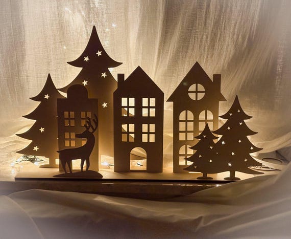 Weihnachtsdorf Holz, Weihnachtsdeko für Fensterbank, Tisch, Weihnachts-Stadthäuser, Christmas wooden decor, Christmas village decor