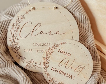 Personalisiertes Namensschild mit Geburtsdaten aus Holz, Geschenk zur Geburt, Taufe, Nursery Wall Art, Baby gift, Babyzimmer Deko