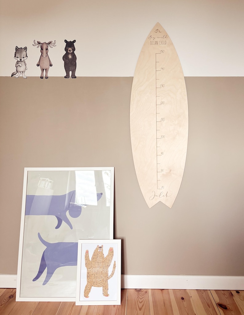 Höhenmessung hölzern Surfbrett, Surfboard, mit Namen personalisiert, Kidsroom, Kinderzimmer, Growth chart with name, Stay wild ocean child image 6