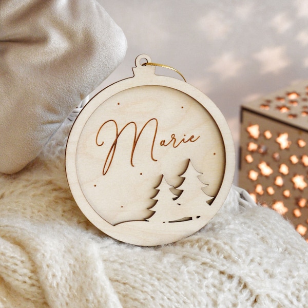 Personalisierter Weihnachtskugel mit Name aus Holz , Christbaumschmuck, Baby's First Christmas Decoration Bauble, Christmas wooden ornament