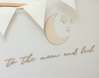 To the moon and back, Wooden wall sign, Nursery Wall Art, Moon and stars, Kinderzimmer Deko, Kids bedroom decor, Babyzimmer Sschriftzüge