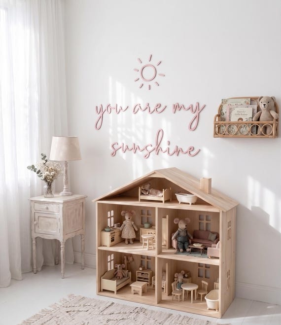 You are my sunshine Schriftzug Holz, Wanddeko Rosa Kinderzimmer, Sonne Wanddekoration Babyzimmer, Holzschriftzug Wand Mädchen, Wanddeko