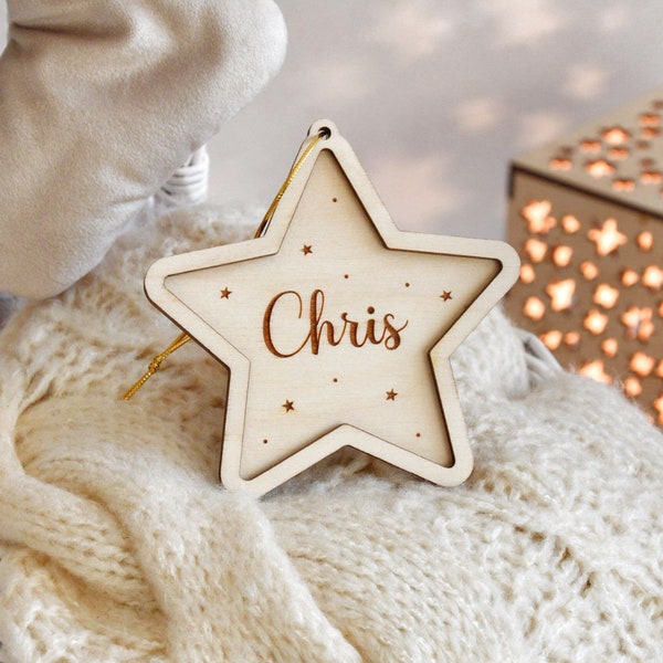 Personalisierter Weihnachtskugel mit Name aus Holz ,Christbaumschmuck, Baby's First Christmas Decoration Bauble, Christmas wooden ornament