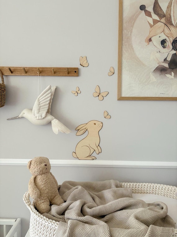 Hase mit Schmetterlingen, Babyzimmer Wanddeko, Schmetterlinge, Wall Decoration, Bunny with butterflies, Nursery Wall Art, Kinderzimmer