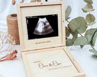 Du wirst Oma, Opa Holzbox mit Ultraschall-Fotorahmen | Schwangerschaft verkünde | Eltern werden | Baby Verkündung