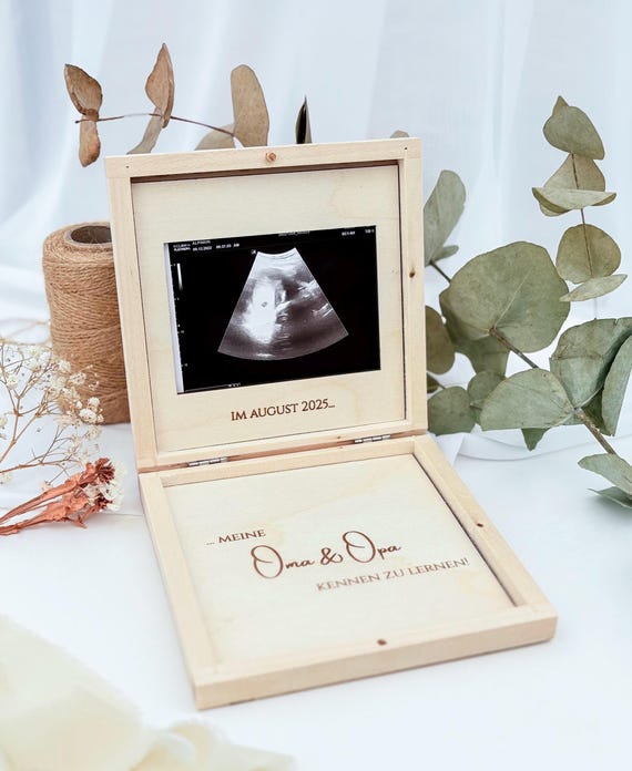 Du wirst Oma, Opa Holzbox mit Ultraschall-Fotorahmen | Schwangerschaft verkünde | Eltern werden | Baby Verkündung
