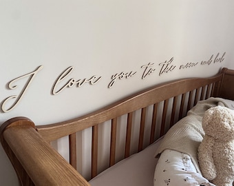 I love you to the moon and back, Wall Decoration, Wanddekko, Schriftzug, Babyzimmer Deko aus Holz, Nursery, Kinderzimmer, Baby room