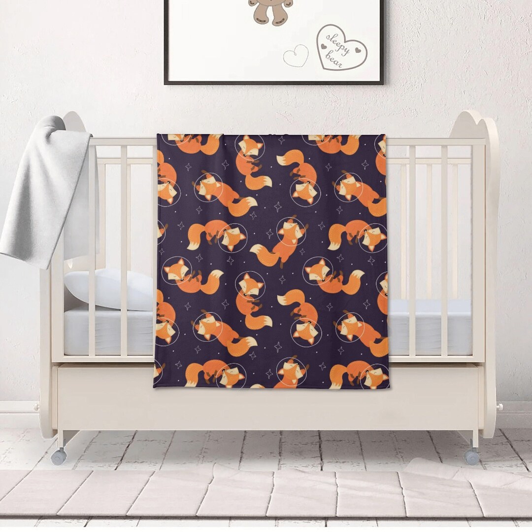 Space Fox Long Vertical Flannel Breathable Blanket Baby Blanket Throw