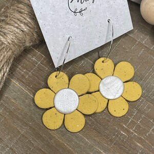 Golden Yellow Flower Hoop Clay Earrings