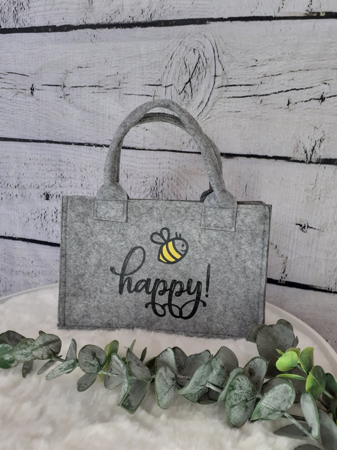 Small Felt Bag With bee Happy Imprint Perfect as - Etsy
