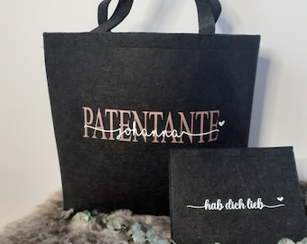 Personalisierte Filz Tasche | Patentante | XL Shopper mit Innentasche | Geschenk für Partentante