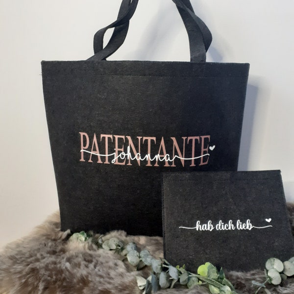 Personalisierte Filz Tasche | Patentante | XL Shopper mit Innentasche | Geschenk für Partentante
