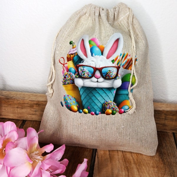 Cooles Ostergeschenk | Geschenksäckchen mit modernem Ostermotiv | Osterhase mit Sonnenbrille | Ostergeschenk für die ganze Familie