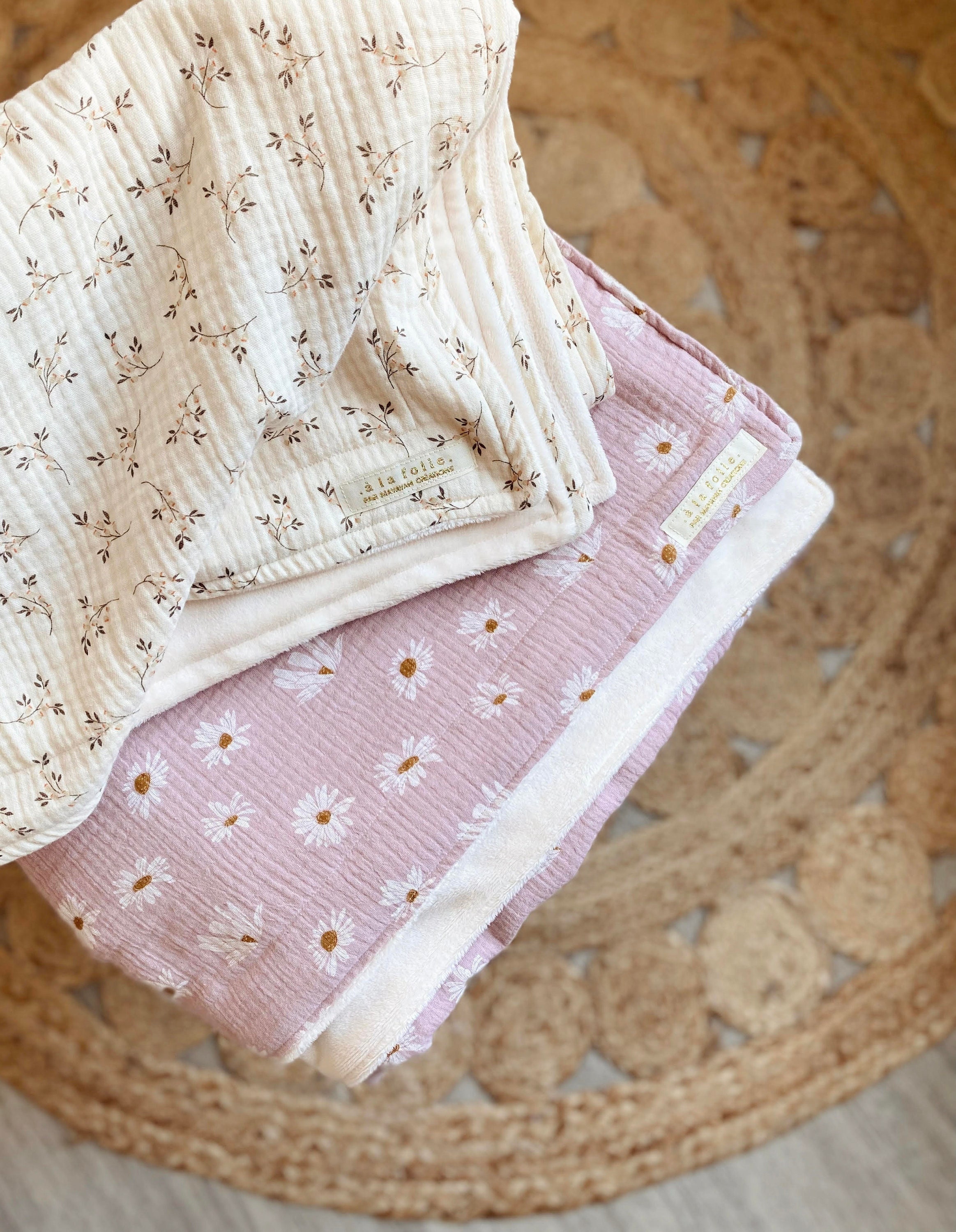 Couverture Bébé en Double Gaze de Coton Doublée Polaire