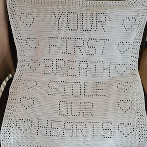Filet Crochet Blanket Pattern , Your First Breath,  PDF UK Terms