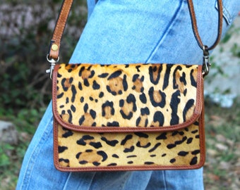 Sling bag Mini , Leopard print , genuine leather , detachable and adjustable shoulder strap , christmas gifts