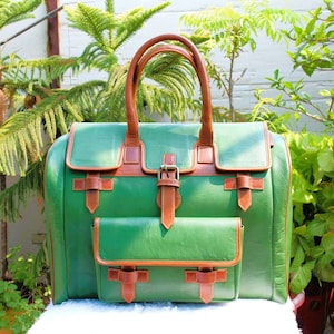Green Leather Weekend Bag, Stylish Travel Bag bild 1
