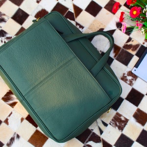 Genuine Leather Laptop bag , 14 inch Laptop compartment , emerald green color , adjustable shoulder strap, Birthday gift for him image 1