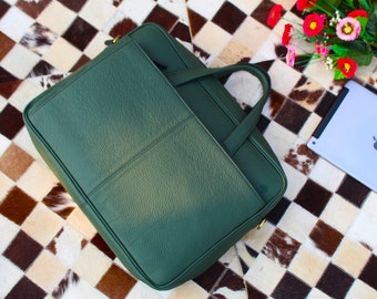 Genuine Leather Laptop bag , 14 inch Laptop compartment , emerald green color , adjustable shoulder strap, Birthday gift for him