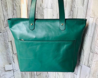 Borsa tote in pelle verde smeraldo: borsa da donna di grande