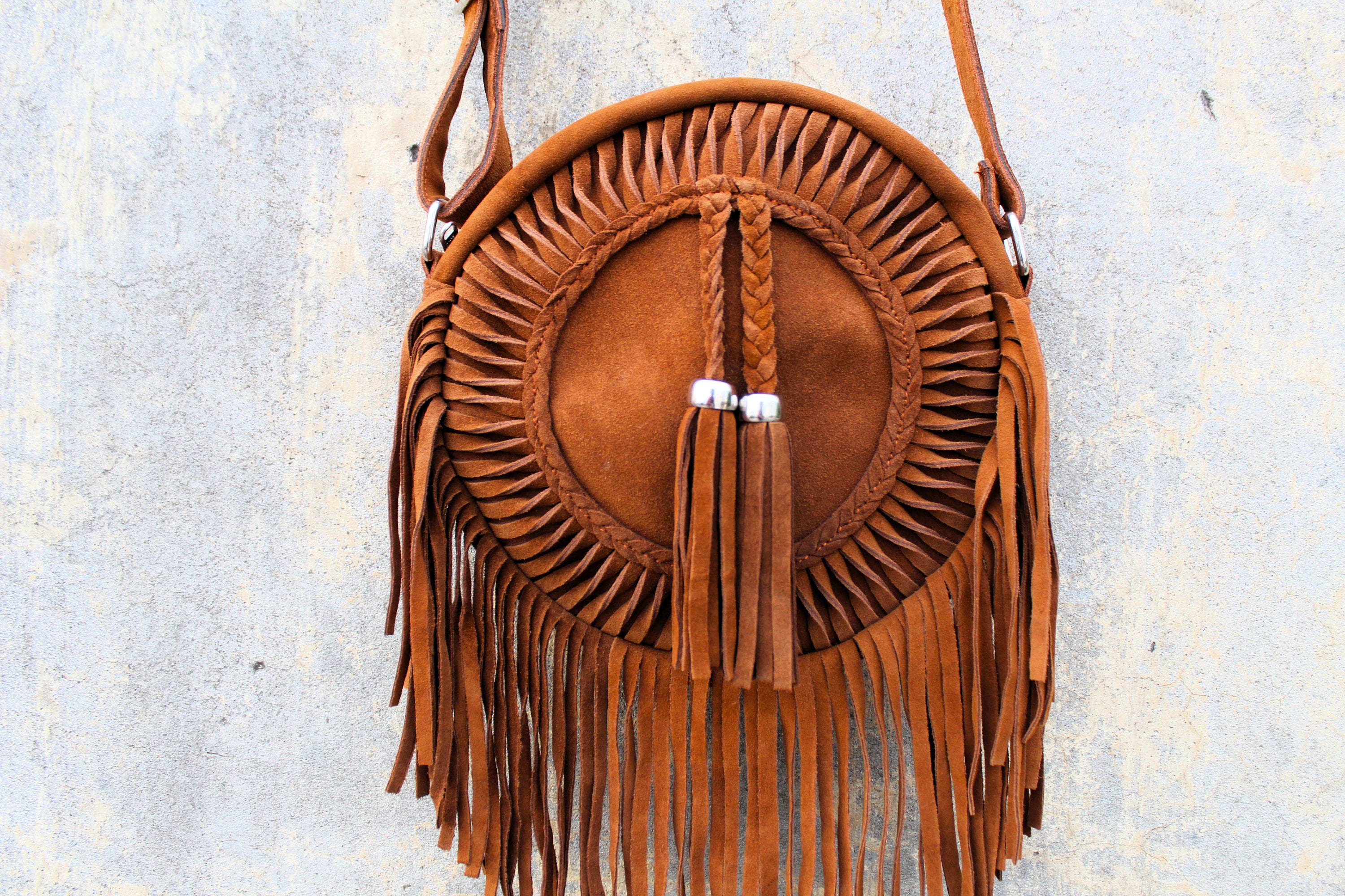 Faux Suede Fringe Boho Crossbody Bag
