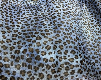 Blue Leopard Print Cowhide Leather Hair-On Hide, Chair Leather , upholstery repair, auto repair, Reupholstery, home decor, furniture (1.0mm)