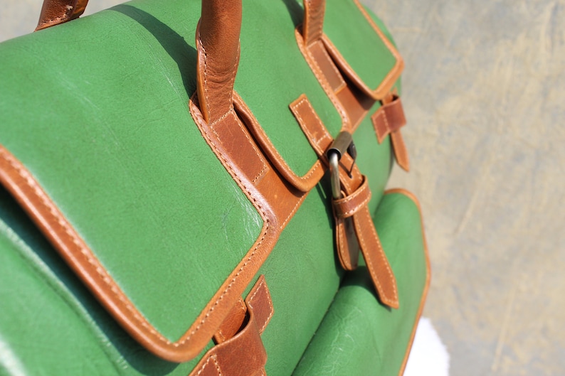 Green Leather Weekend Bag, Stylish Travel Bag bild 5