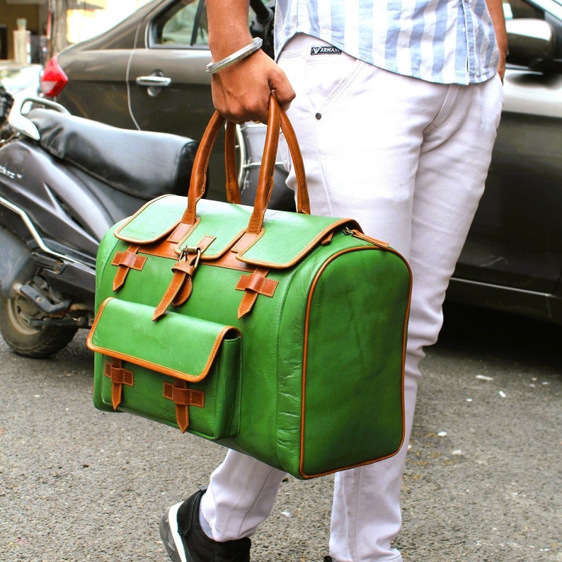 Green Leather Weekend Bag, Stylish Travel Bag bild 2