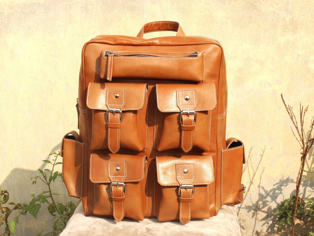 Premium Leather Backpack With Adjustable Straps and Etsy