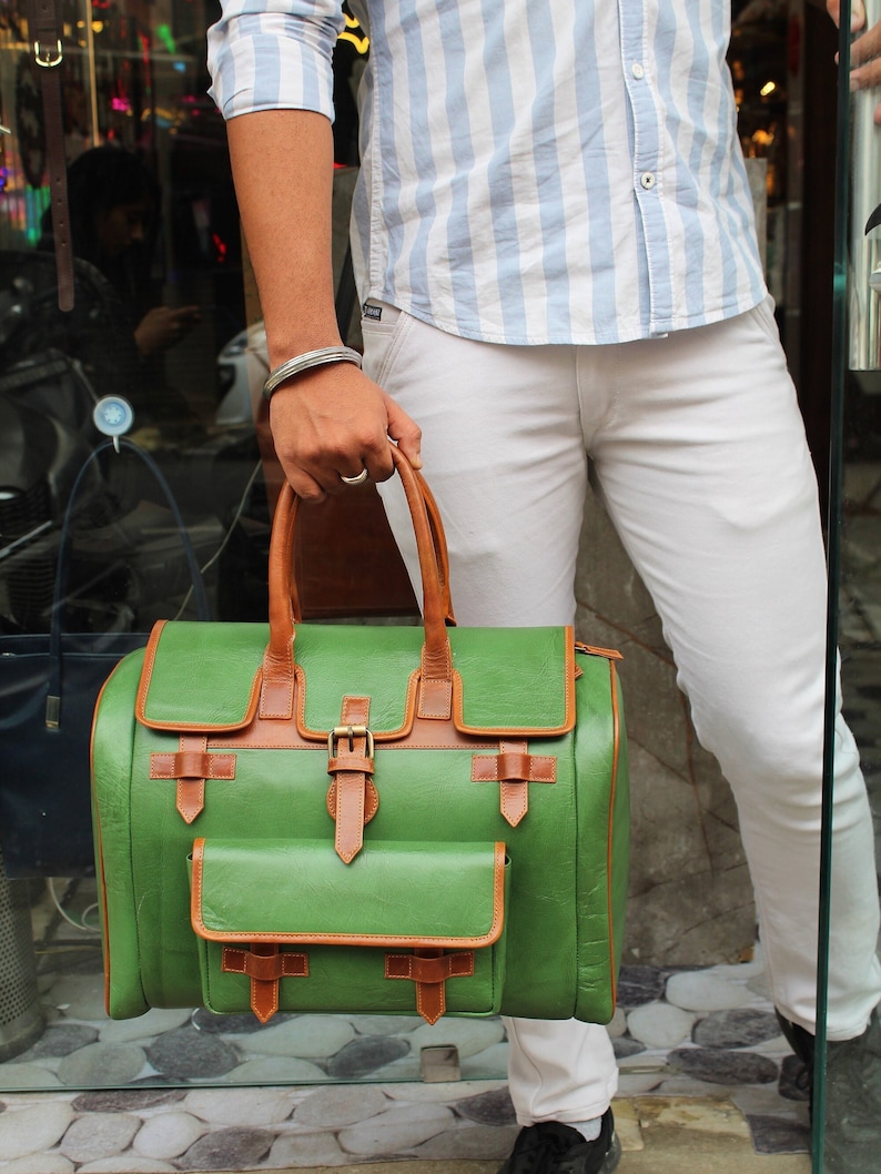 Green Leather Weekend Bag, Stylish Travel Bag bild 4