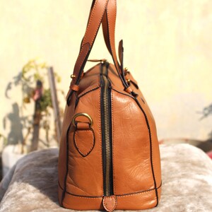 Women's Satchel Bag , light Tan Genuine Leather bag with crossbody strap image 3