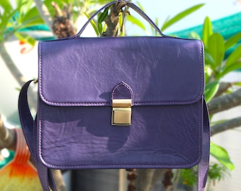 Small Suitcase bag , Purple , shoulder strap , Genuine Leather , Book bag , Mother's day gift