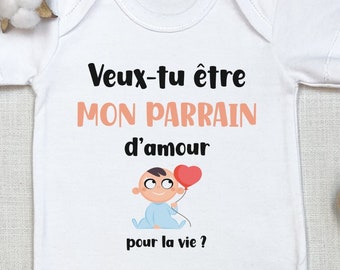 Demande Parrain Bodie Body bébé Personnalisé "Veux-tu être Mon PARRAIN d'Amour pour la Vie". Annonce Grossesse Naissance France