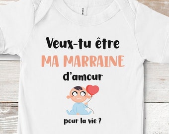 Demande Marraine Bodie Body bébé Personnalisé "Veux-tu être ma MARRAINE d'Amour pour la vie". Annonce Grossesse Naissance France