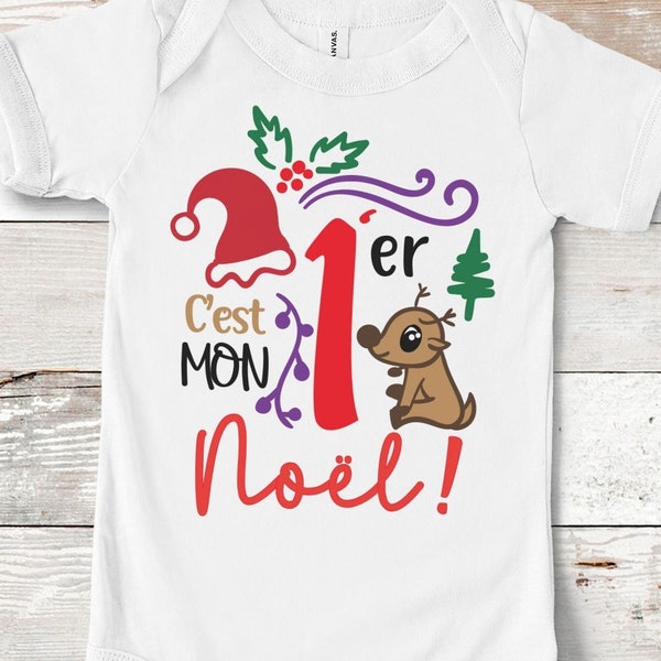 Bodie Mon Premier Noël Bebe Body 1er Noel de Bébé Illustration Petit Cerf Mignon Cute Fille Garçon FRANCE