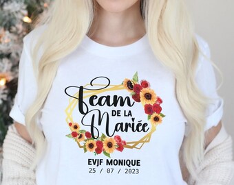 Tee Shirt Team Mariée Couronne de Fleurs - Cadeaux EVJF & Mariage Personnalisés - Future Mariée - Vêtements de Fête de Mariage