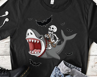 T-Shirt Cadeau Halloween Squelette Requin Humour Homme Femme Ado Tee Shirt Personnalisé France